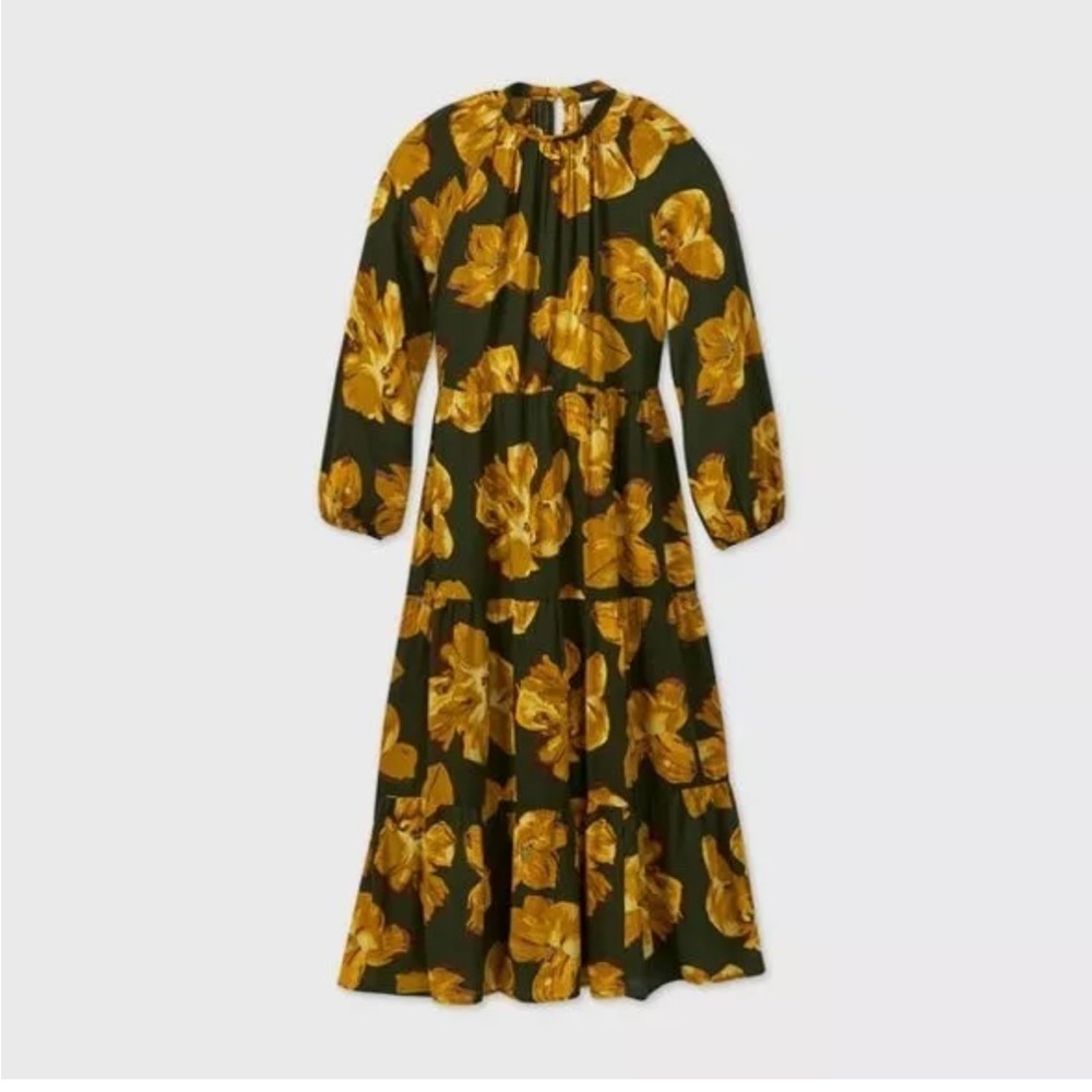 A New Day maxi floral fall tiered long sleeve dress cottage